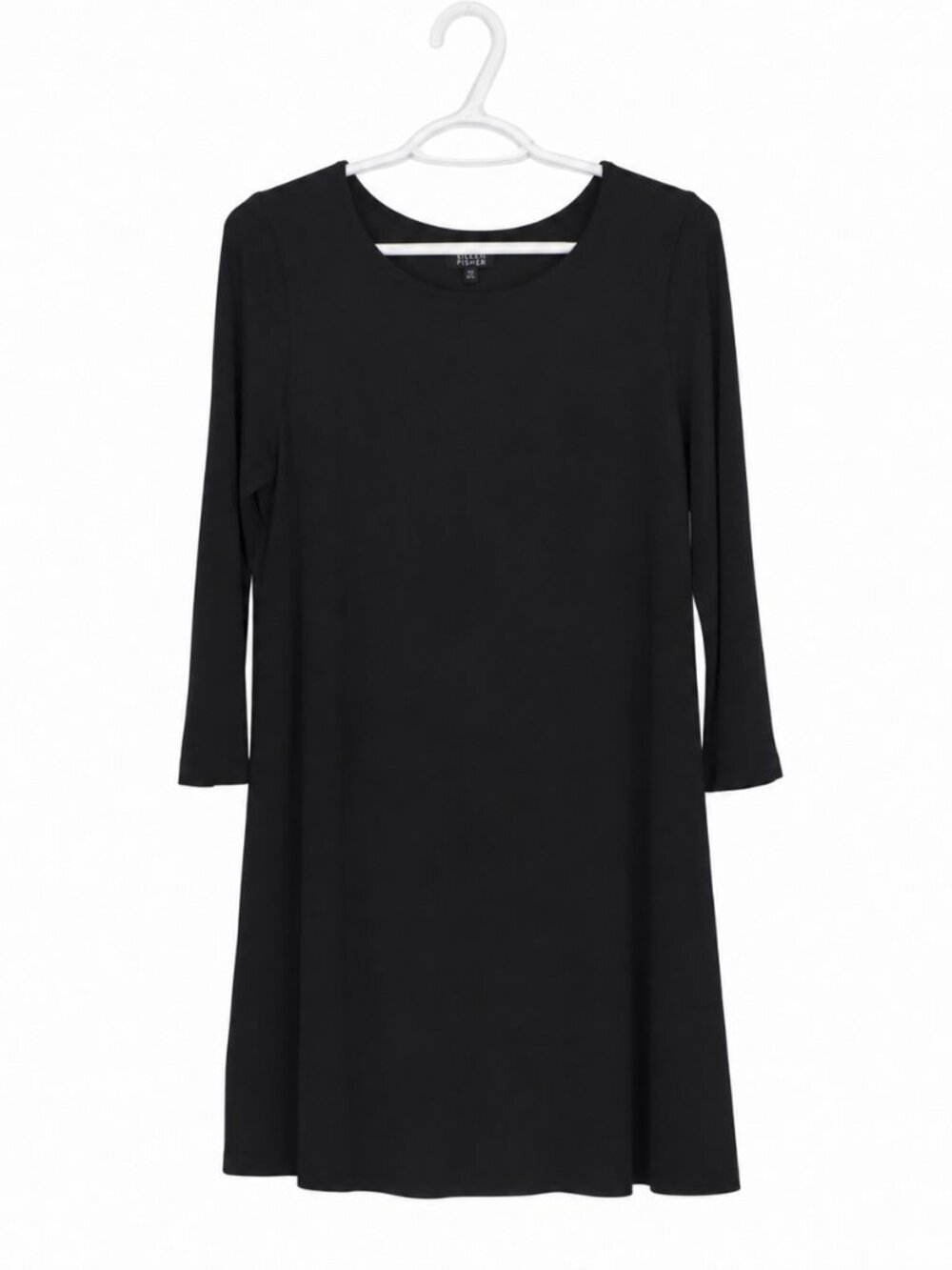 EILEEN FISHER Minimalist Black 100% Wool 3/4 Sleeve A-Line Mini Dress Size M